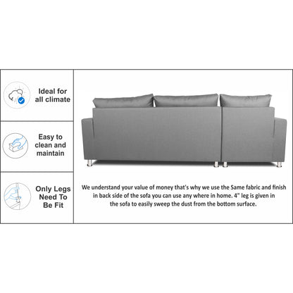 Adorn India Straight Line 6 seater L Shape Sofa set (Left Side Handle)(Light Grey)