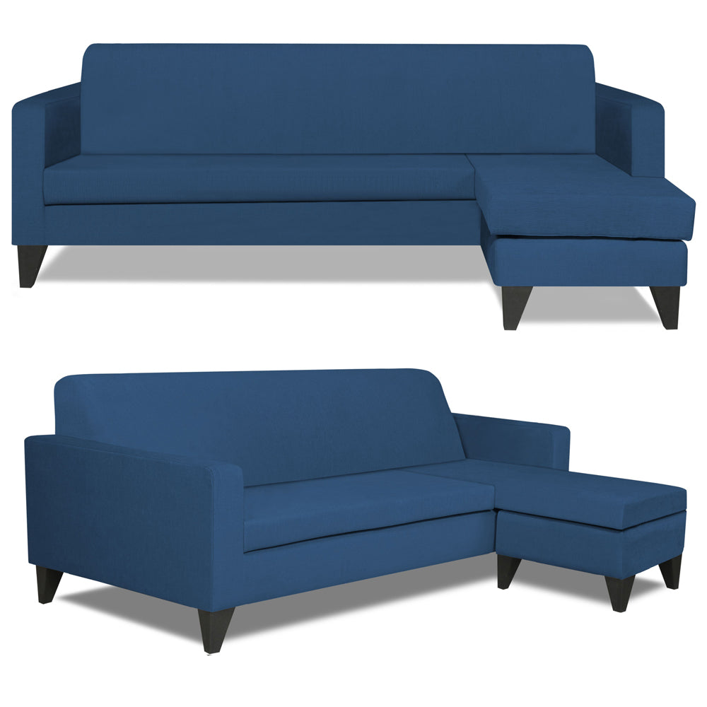 Adorn India Aladra L Shape Decent 5 Seater Sofa Set RHS (Blue) (3 Year Warranty)