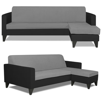 Adorn India Aladra L Shape Decent 5 Seater Sofa Set RHS (Grey & Black) (3 Year Warranty)