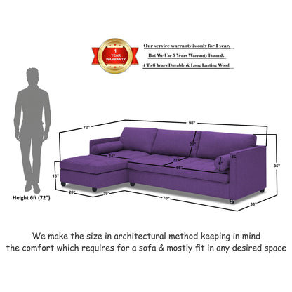 Adorn India Alexander L Shape 7 Seater Sofa Set with Ottoman Puffy LHS (Purple) (3 Year Warranty)