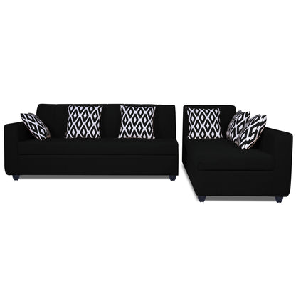 Adorn India Rio High Back L Shape 6 Seater Sofa Set (Left Side Handle)(Black)