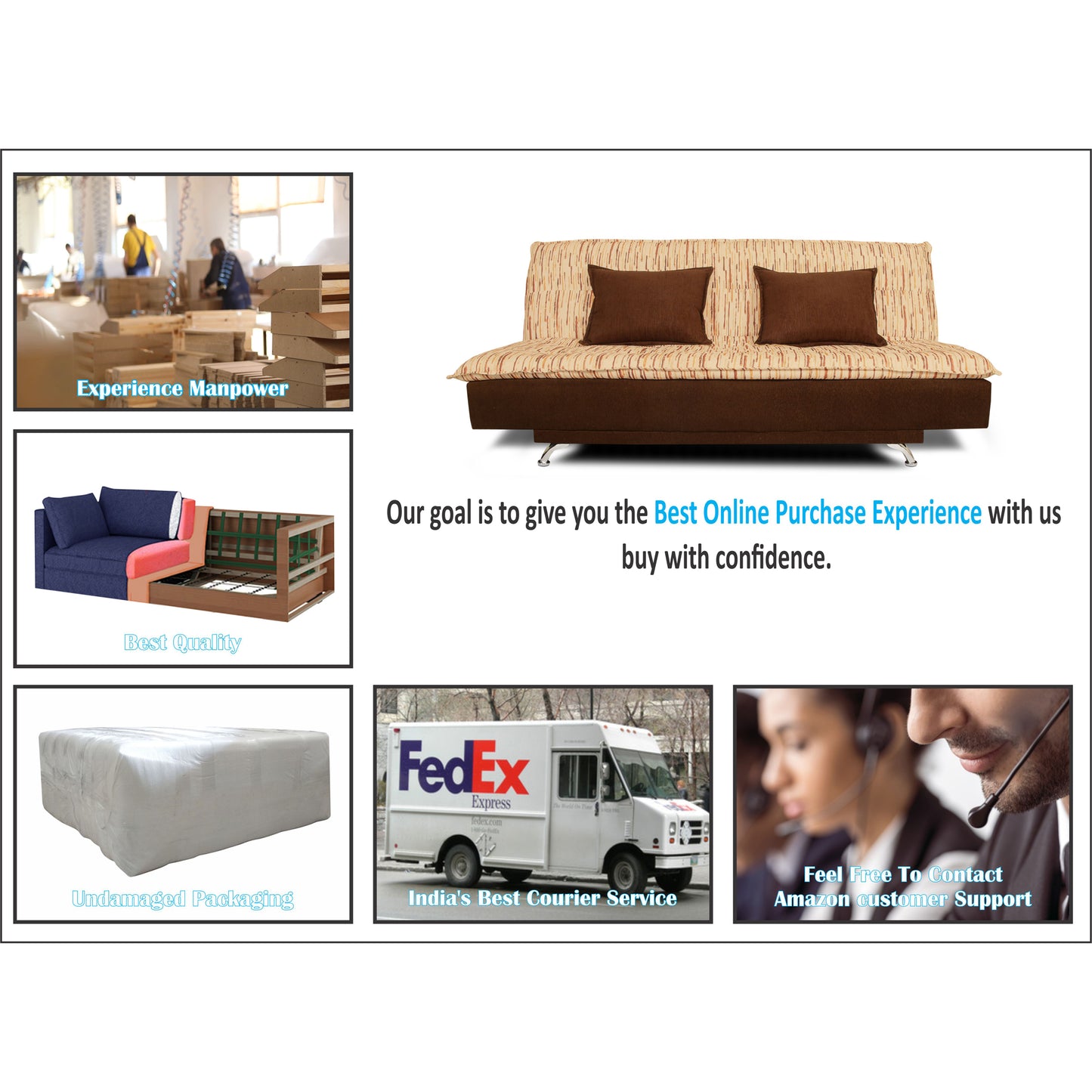Adorn India Lancia 3 Seater Sofa Cum Bed Digitel Print (Brown & Beige)