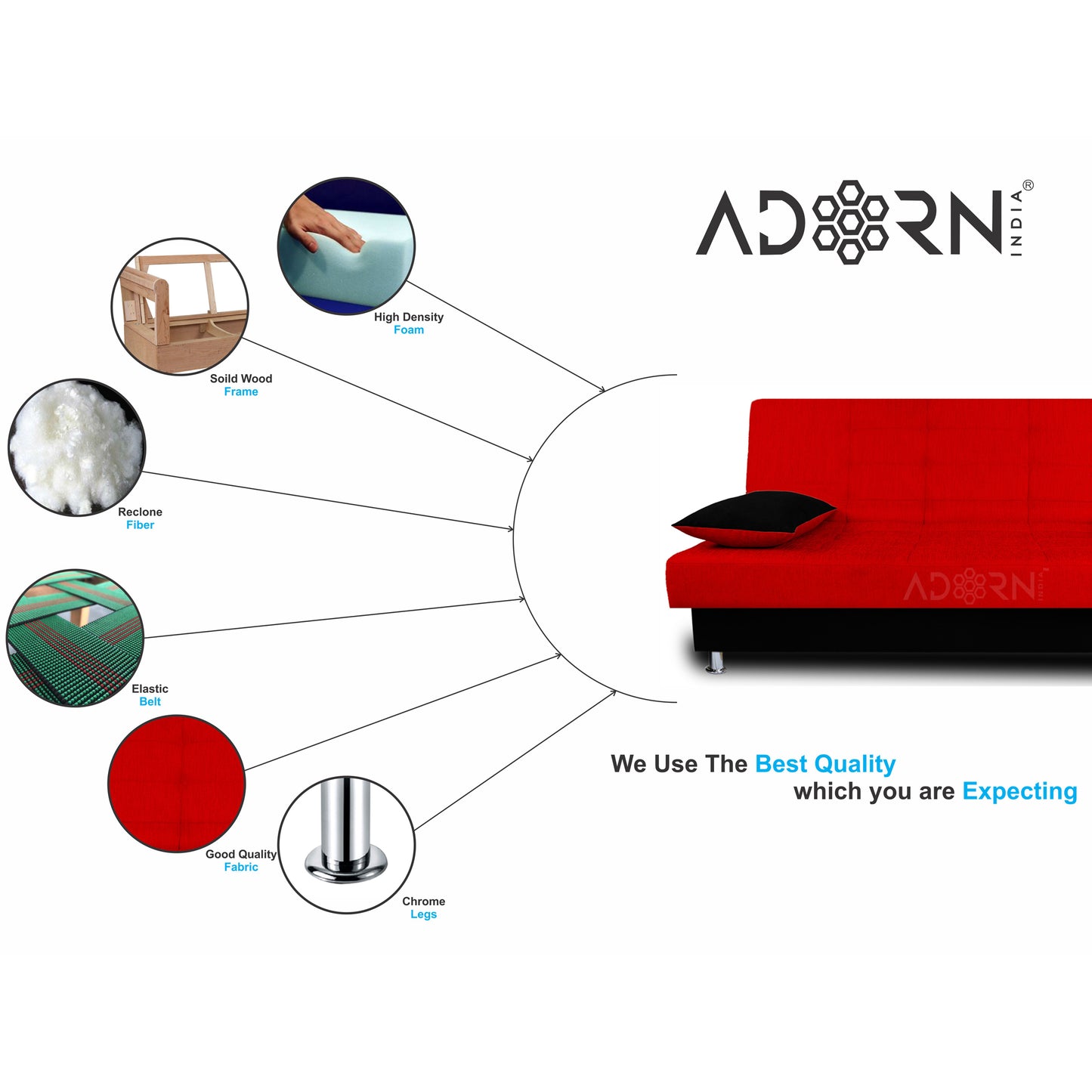 Adorn India Alyssum 3 Seater Sofa Cum bed (Red & Black)