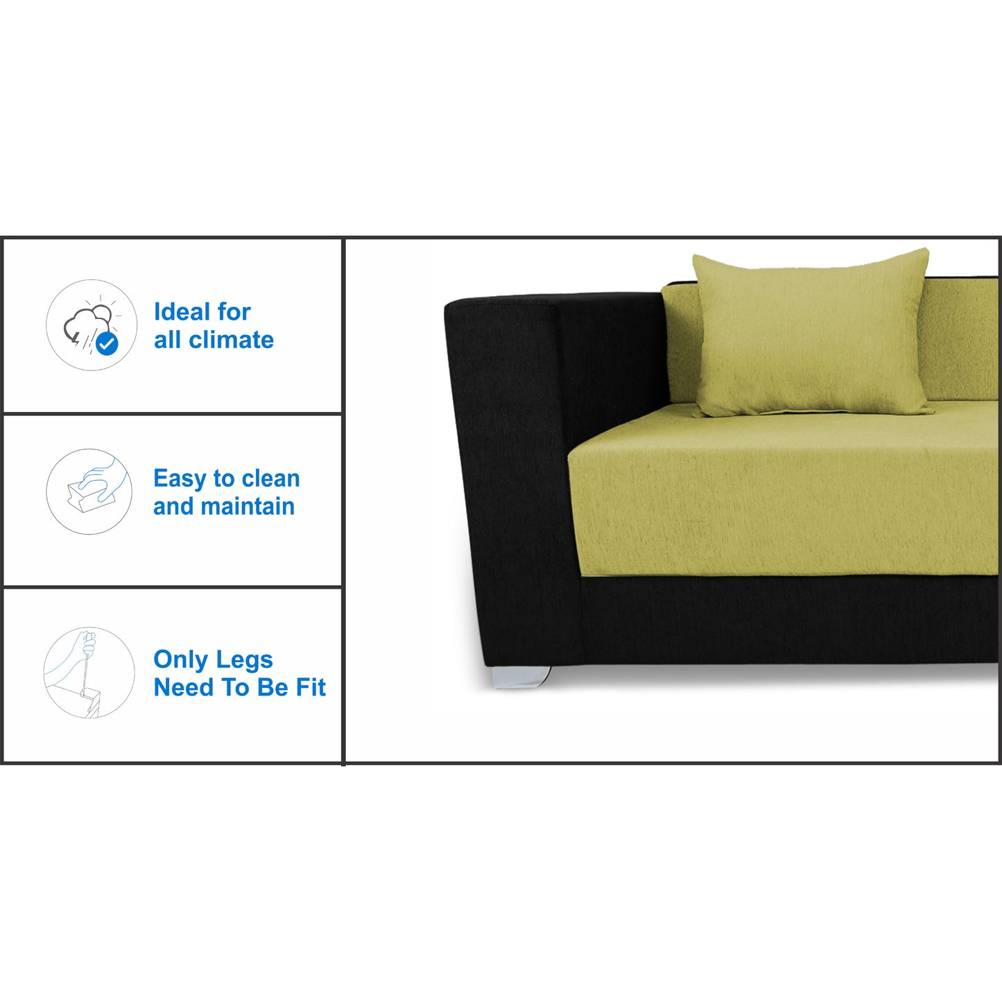 Adorn India Almond 3 Seater Sofa cumbed(Green & Black)