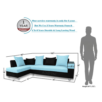 Adorn India Adillac 5 Seater Corner Sofa(Left Side Handle)(Light Blue & Black)