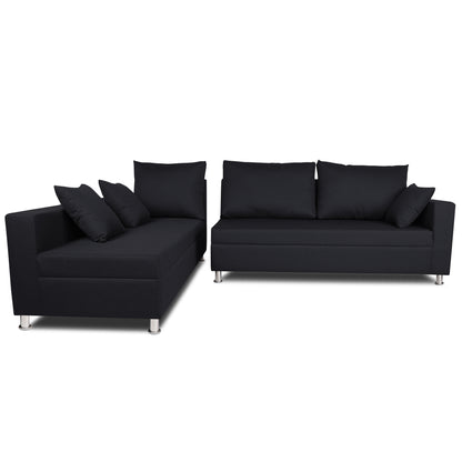 Adorn India Straight Line L Shape 5 Seater Sofa Set (Left Side Handle) (Black)