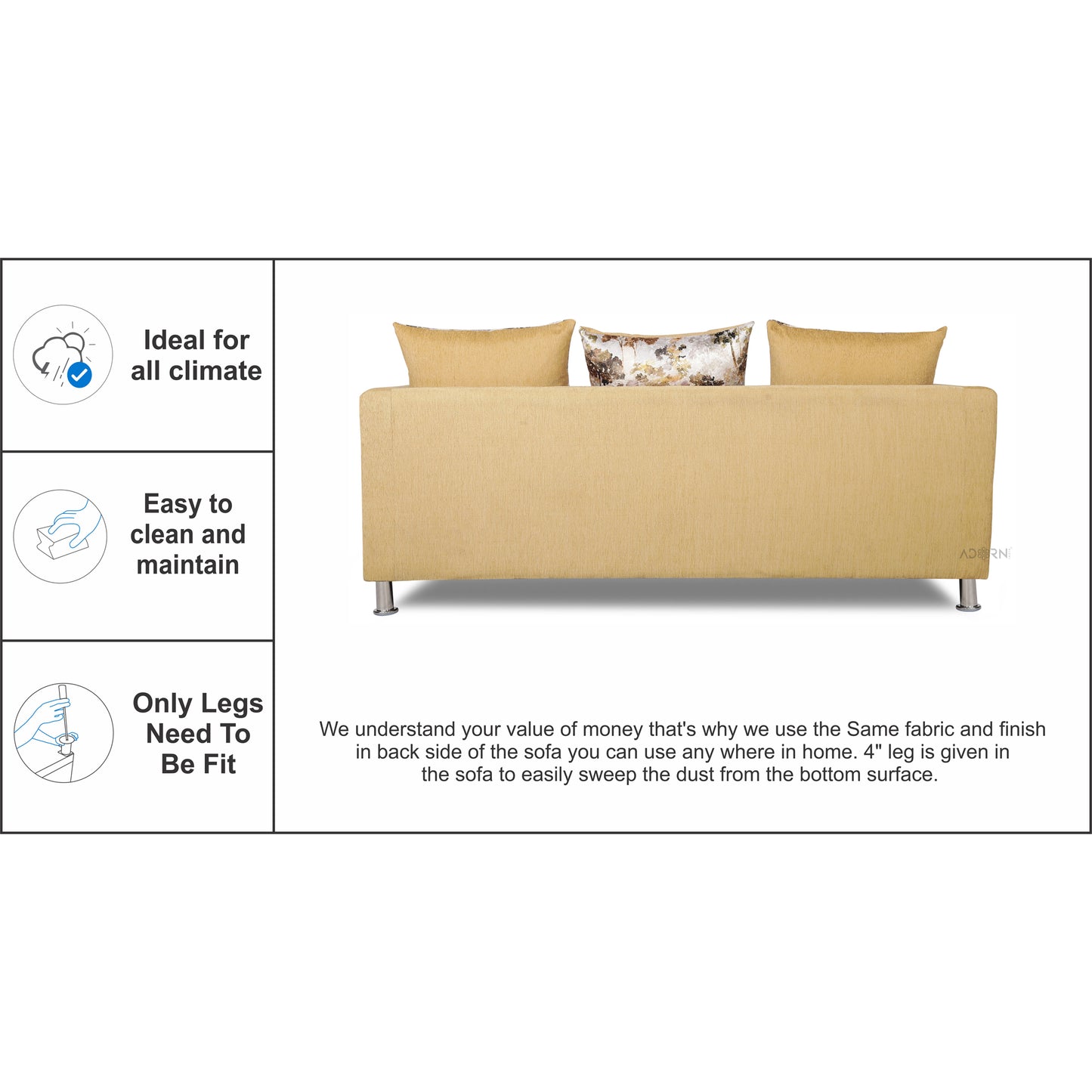 Adorn India Alita 3-1-1 Compact 5 Seater Sofa Set (Beige), Wood, Foam