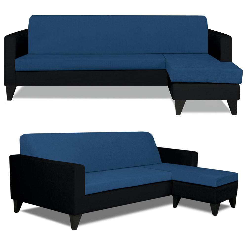Adorn India Aladra L Shape Decent 5 Seater Sofa Set RHS (Blue & Black) (3 Year Warranty)