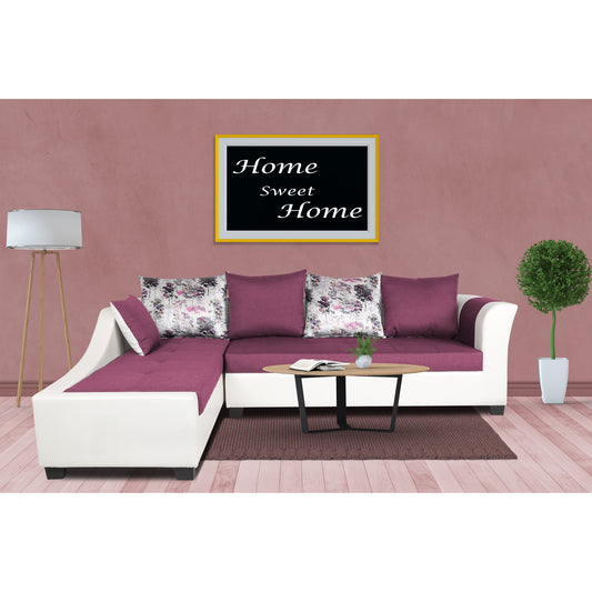 Adorn India Aliana L Shape Leatherette Fabric 6 Seater Sofa Set LHS (Light Purple & White)