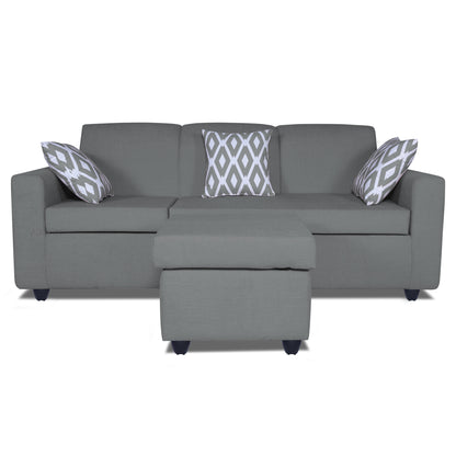Adorn India Monteno L Shape 4 Seater Sofa Set (Grey) (3 Year Warranty)
