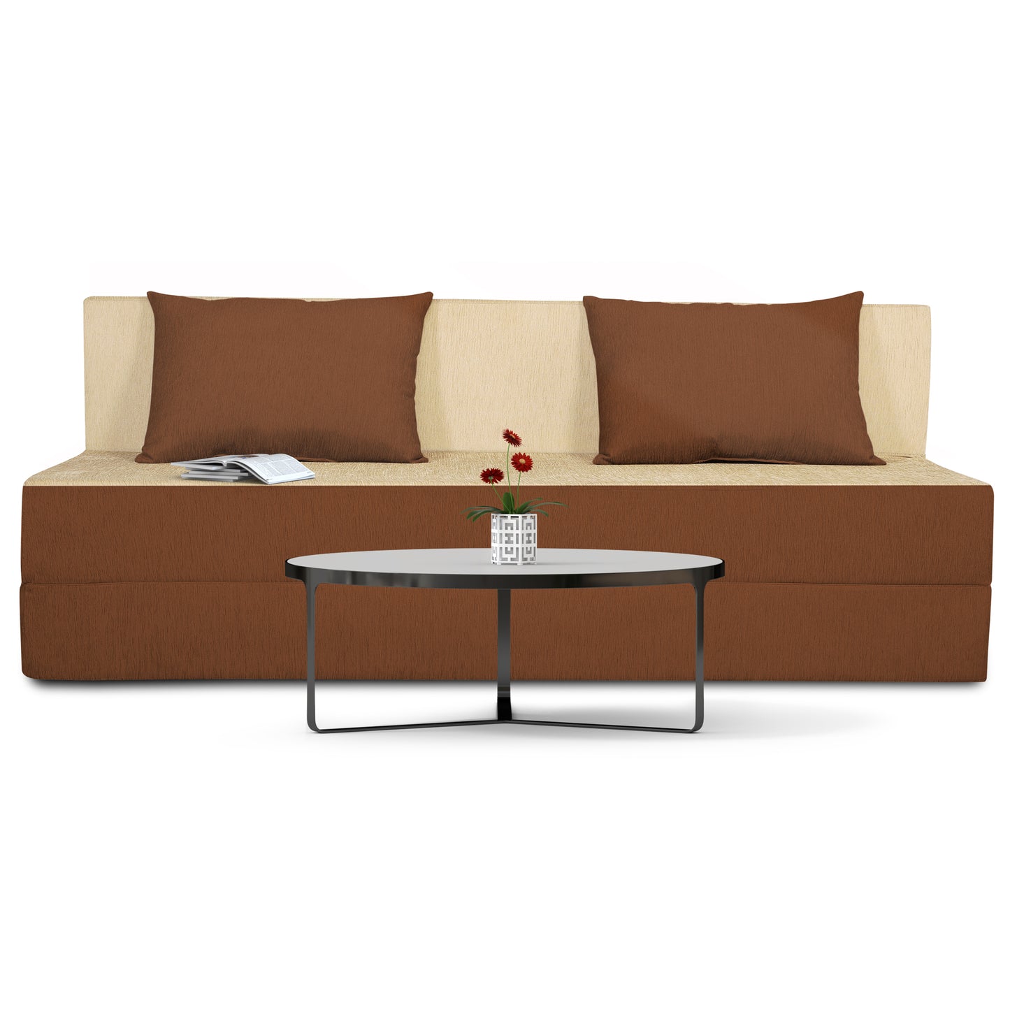 Adorn india Easy Three Seater Sofa Cum Bed(Brown & Beige) 6'x6'
