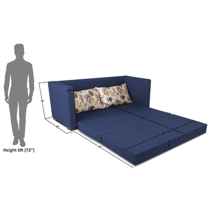 Adorn India Straight line 3 Seater Sofa Cum Bed (Blue), Wood, Foam