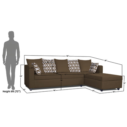 Adorn India Zink Straight line L Shape 6 Seater Sofa Rhombus Cushion(Camel)
