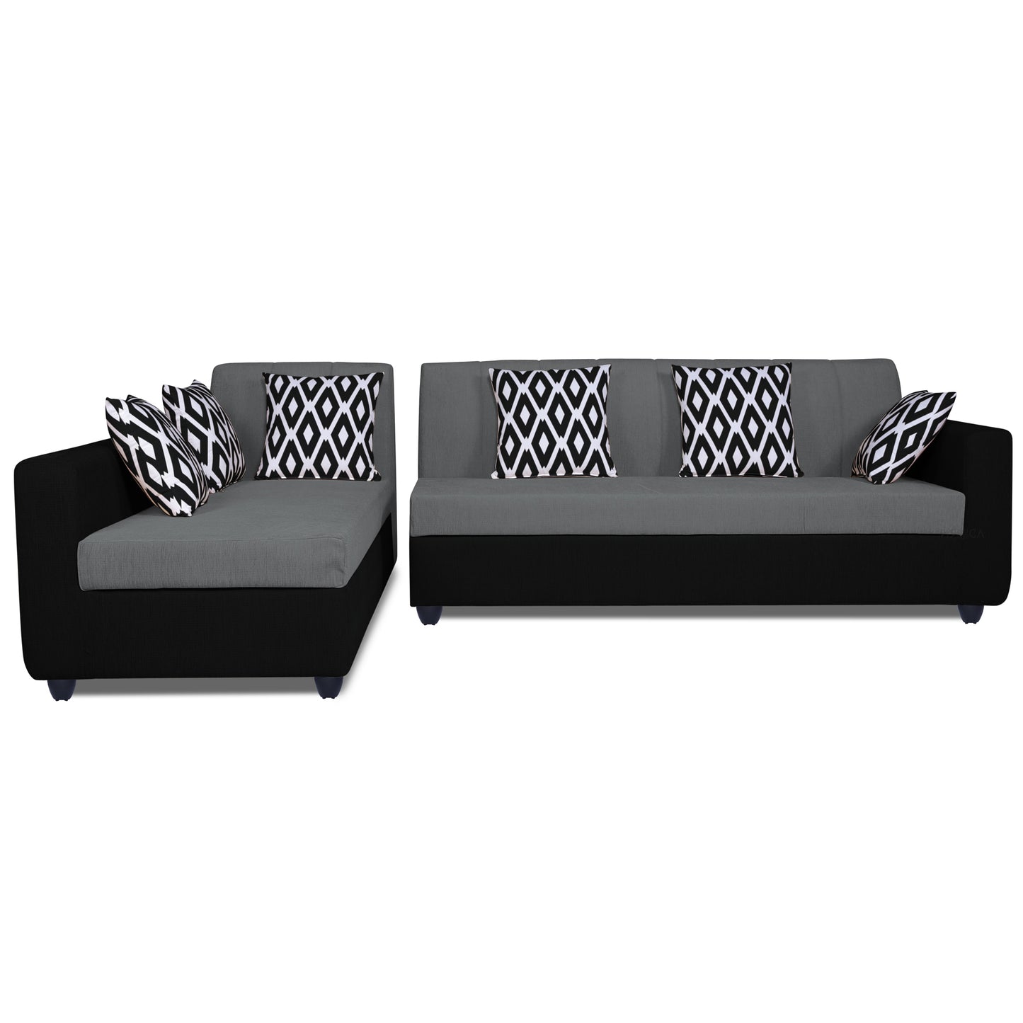 Adorn India Rio High Back L Shape 6 Seater Sofa Set (Left Side Handle) (Grey & Black)