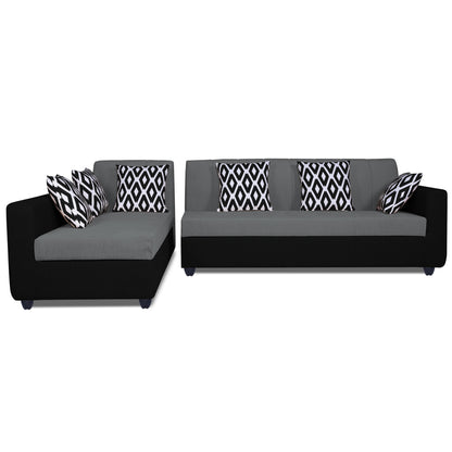 Adorn India Rio High Back L Shape 6 Seater Sofa Set (Left Side Handle) (Grey & Black)