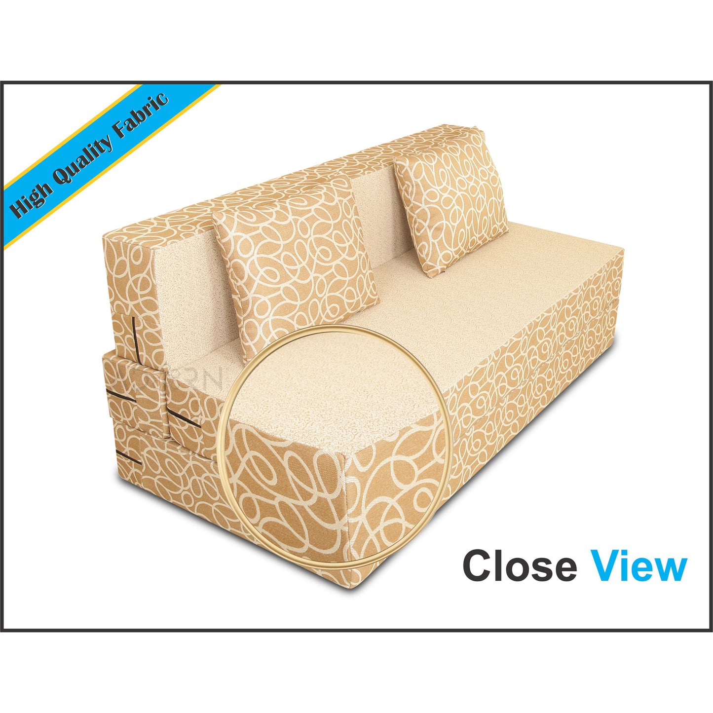 Adorn India Easy 2 Seater Sofa Cum Bed Poly Cotton (Blue & Grey) 6'X6' (Beige) (1 Year Warranty)