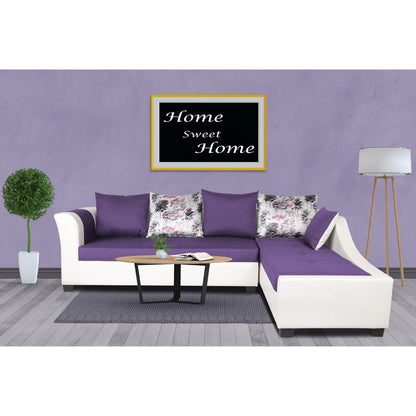 Adorn India Aliana L Shape Leatherette Fabric 6 Seater Sofa Set RHS (Dark Purple & White) (3 Year Warranty)
