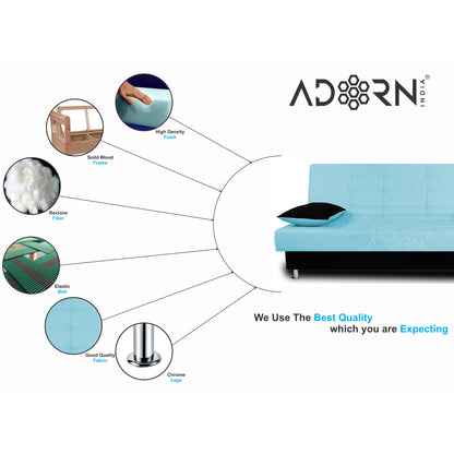 Adorn India Alyssum 3 Seater Sofa Cumbed (Sky Blue & Black)