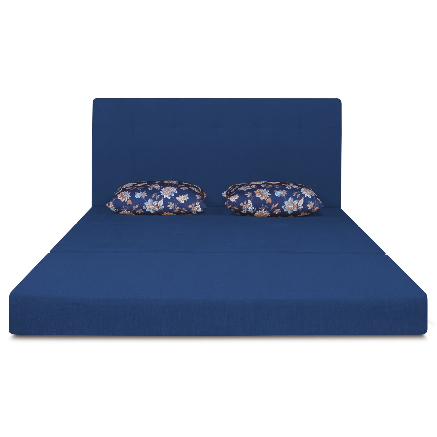 Adorn India Easy Highback Three Seater Sofa Cum Bed Floral 6' x 6' (Blue) (1 Year Warranty)