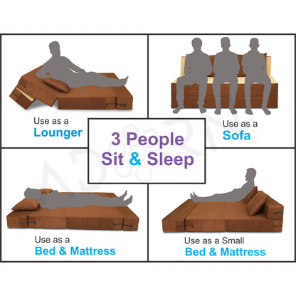 Adorn India Easy 3 Seater Sofa Cum Bed (Brown and Beige) (5x6) (1 Year Warranty)