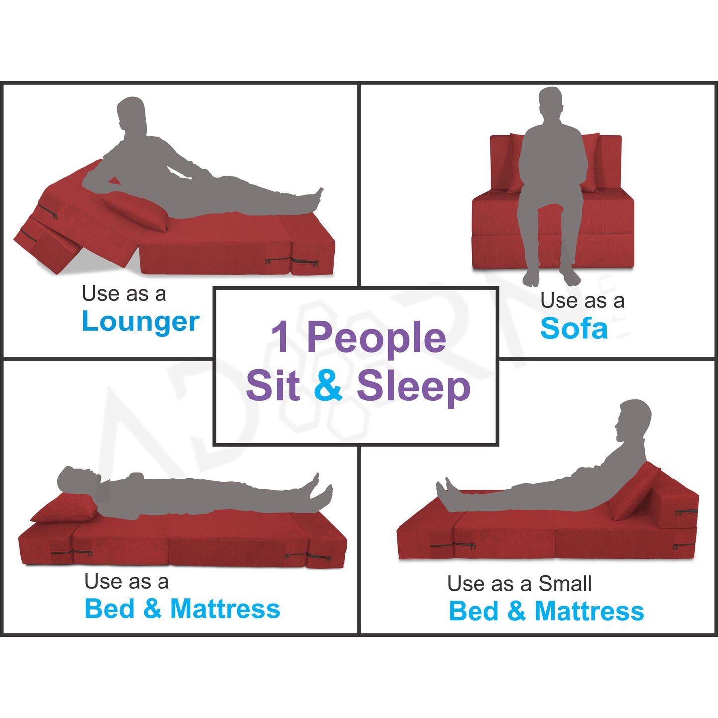 Adorn India Easy 2 Seater Sofa Cum Bed Alyn 3'x 6' ((Maroon) (1 Year Warranty)