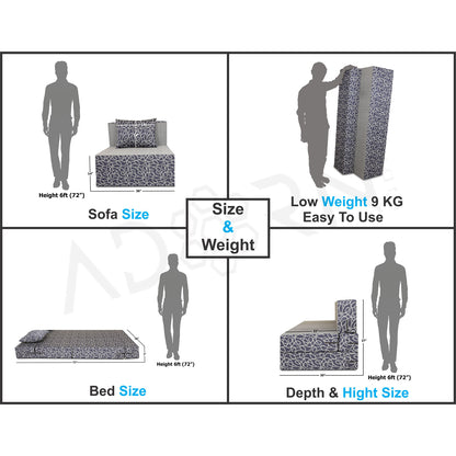 Adorn India Easy Single Seater Sofa Cum Bed Poly Cotton 3'X6' (Blue and Grey)