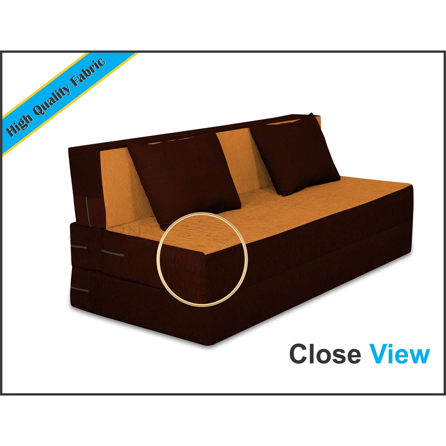 Adorn India Easy 4 Seater Sofa Cum Bed (2 Years Warrenty Quality Foam)-Perfect for Seat & Sleep Washeble Polyster Fabric Cover (Camel & Brown) 6'x6'.Pillows Free (1 Year Warranty)