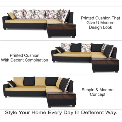 Adorn India Orlando Fabric L Shape 6 seater Sofa  set (Black & Beige)
