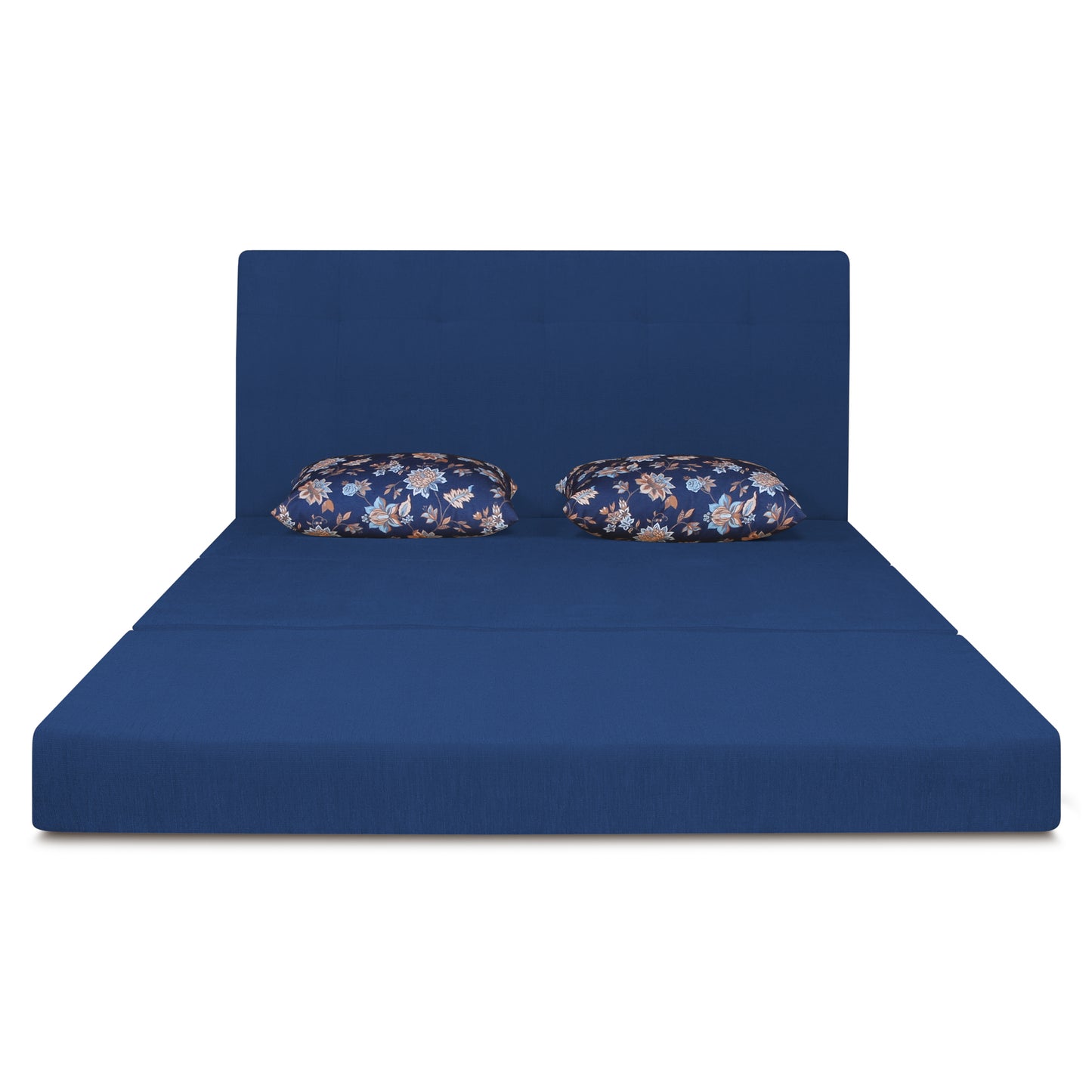 Adorn India Easy Highback Two Seater Sofa Cum Bed Floral 4' x 6' (Blue) (1 Year Warranty)