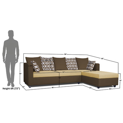 Adorn India Zink Straight line L Shape 6 Seater Sofa Rhombus Cushion(Brown & Beige)