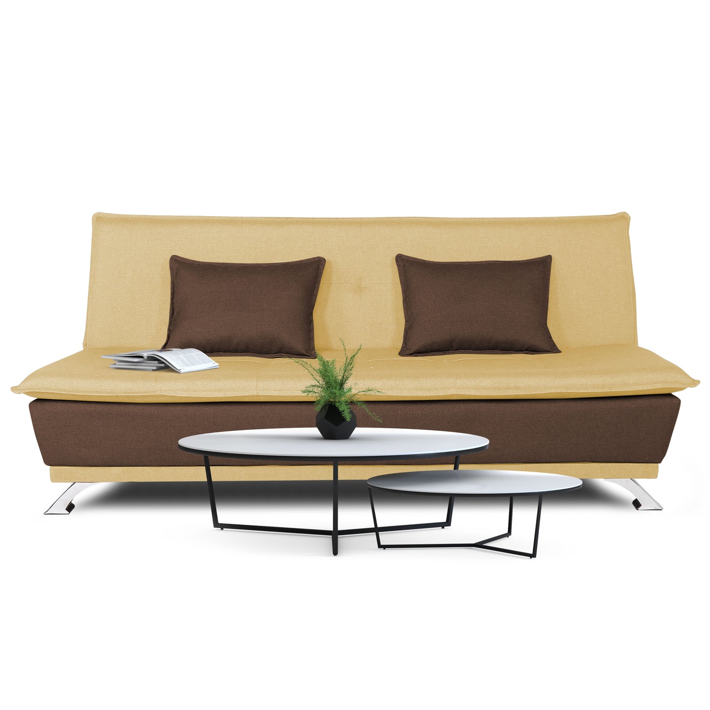 Adorn India Exclusive Two Tone Arden 4 Seater Wood Sofa Cum Bed 4 x 6 (Brown & Beige) (3 Year Warranty)