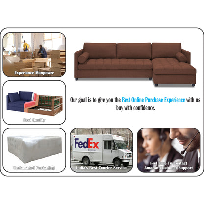 Adorn India Alexander L Shape 7 Seater Sofa Set with Ottoman Puffy RHS (Brown) (3 Year Warranty)
