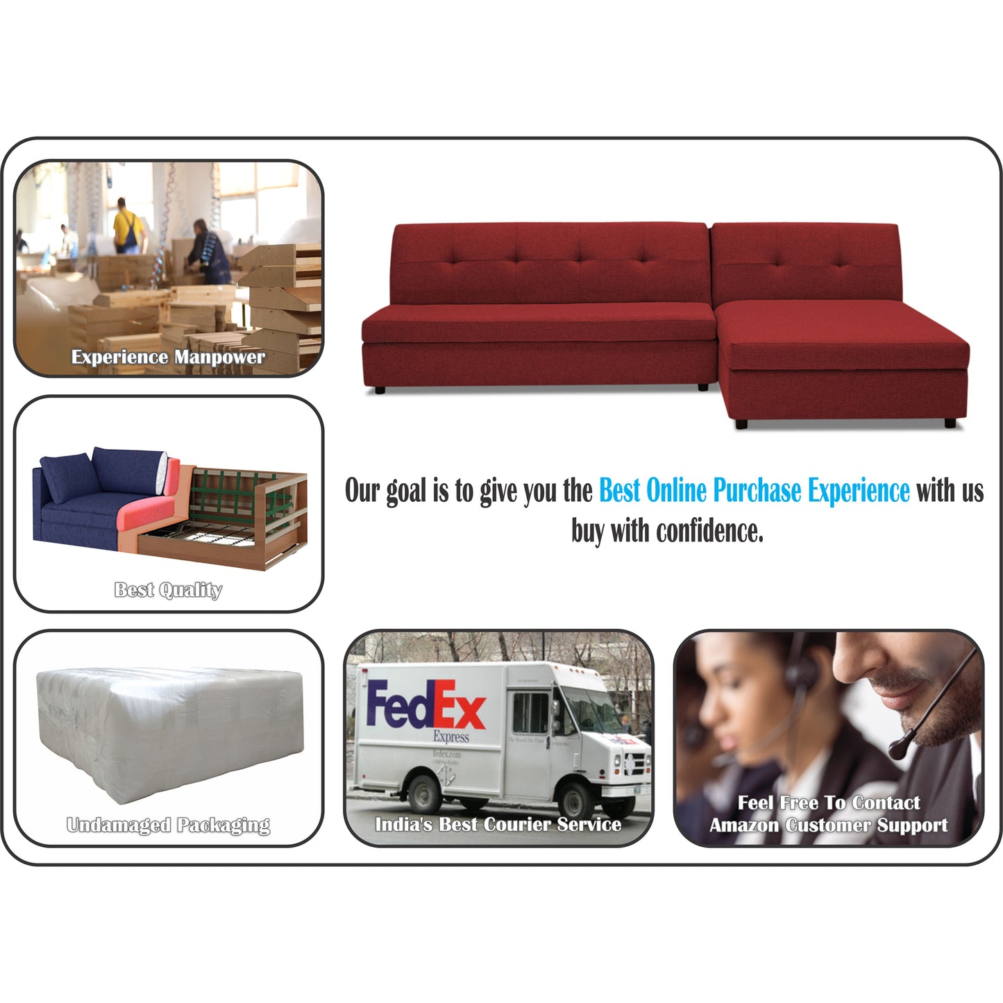 Adorn India Atlas Modular Sofa Set (Maroon)(3 Year Warranty)