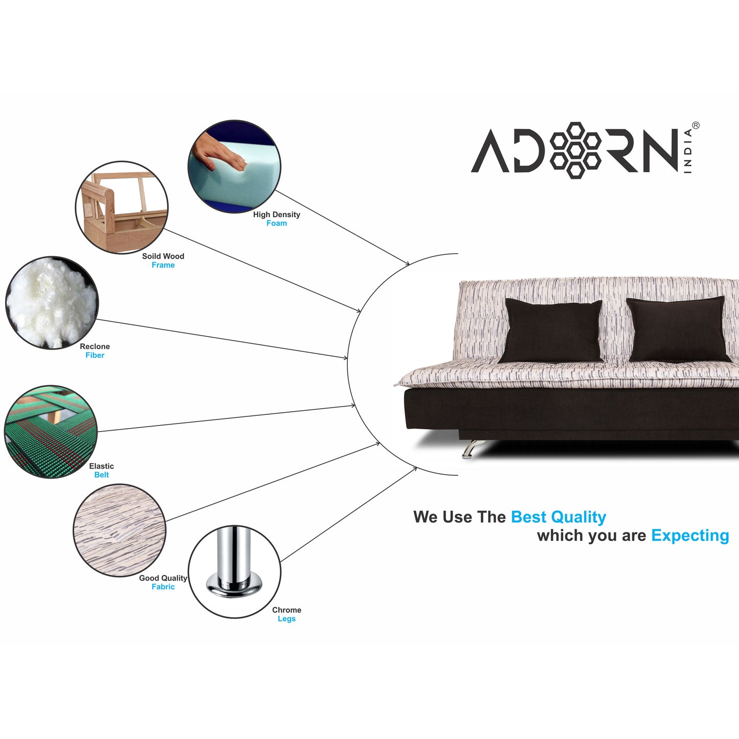 Adorn India Lancia 3 Seater Sofa Cum Bed Digitel Print (Grey & Black)