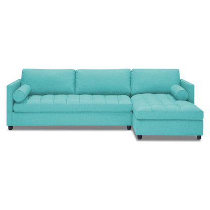 Adorn India Alexander L Shape 7 Seater Sofa Set with Ottoman Puffy RHS (Aqua Blue) (3 Year Warranty)