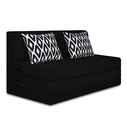 Adorn India Easy Highback Two Seater Sofa Cum Bed Rhombus 4' x 6' (Black) (1 Year Warranty)