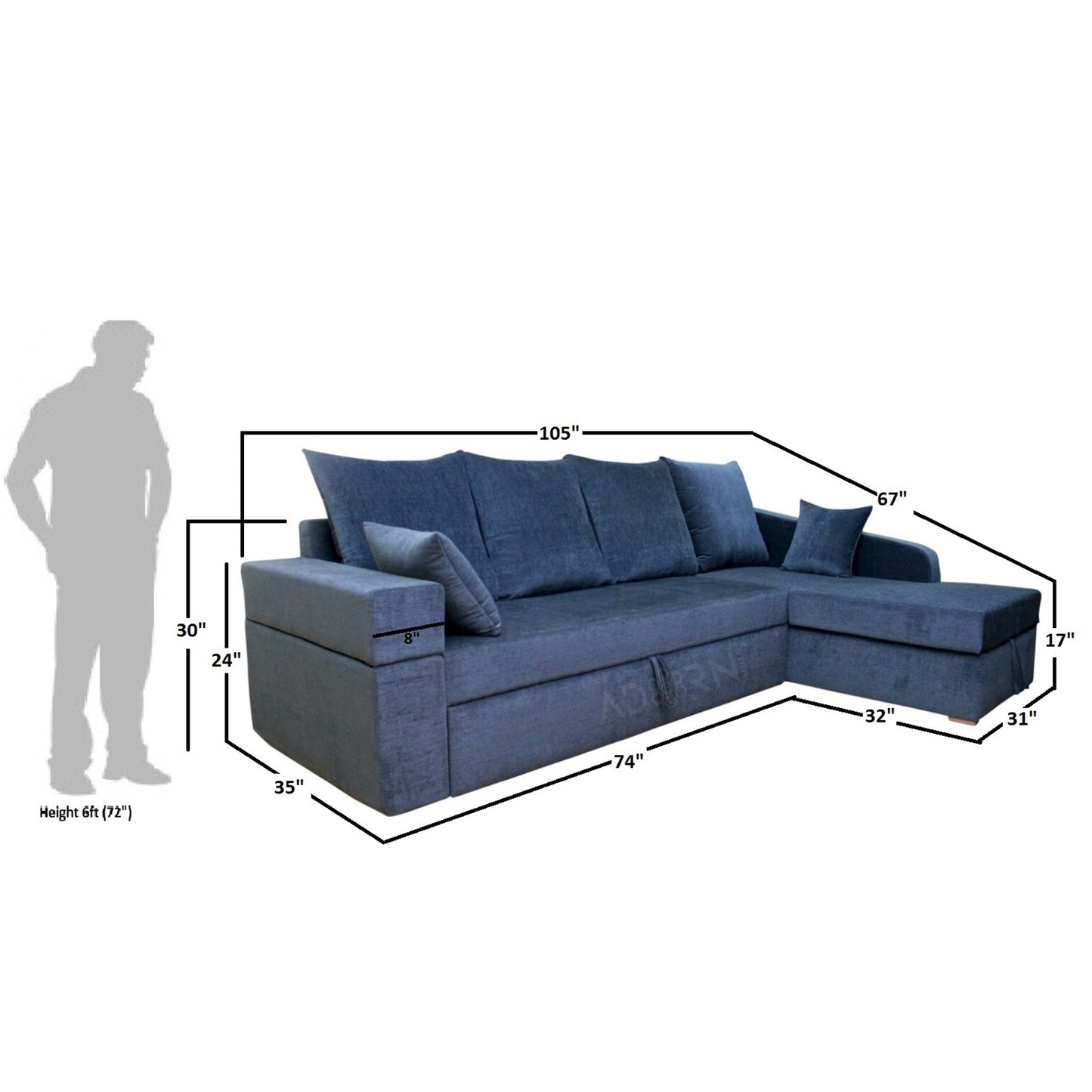 Adorn India Comfort Line L Shape 6 Seater Corner Sofa Cum Bed RHS (Grey)