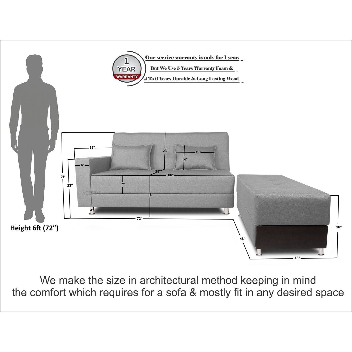 Adorn India Flora Sofa Cum bed (Light Grey)