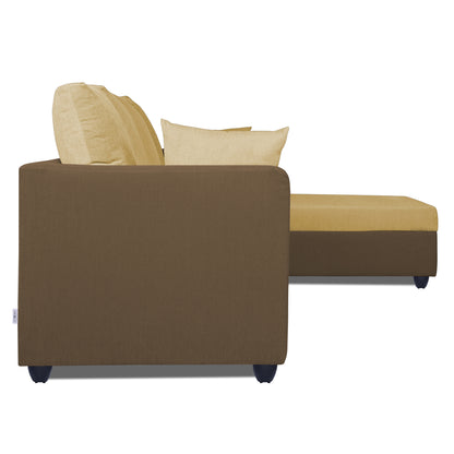 Adorn India Zink Straight line Wooden L Shape 5 Seater Sofa with Plain Cushion (Brown & Beige)