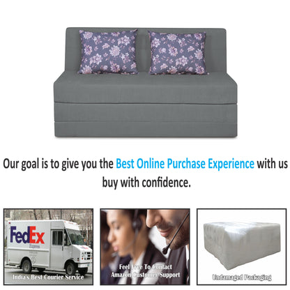 Adorn India Easy Highback Two Seater Sofa Cum Bed Floral 4' x 6' (Grey) (1 Year Warranty)