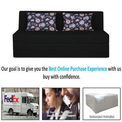 Adorn India Easy Highback Three Seater Sofa Cum Bed Floral 6' x 6' (Black) (1 Year Warranty)