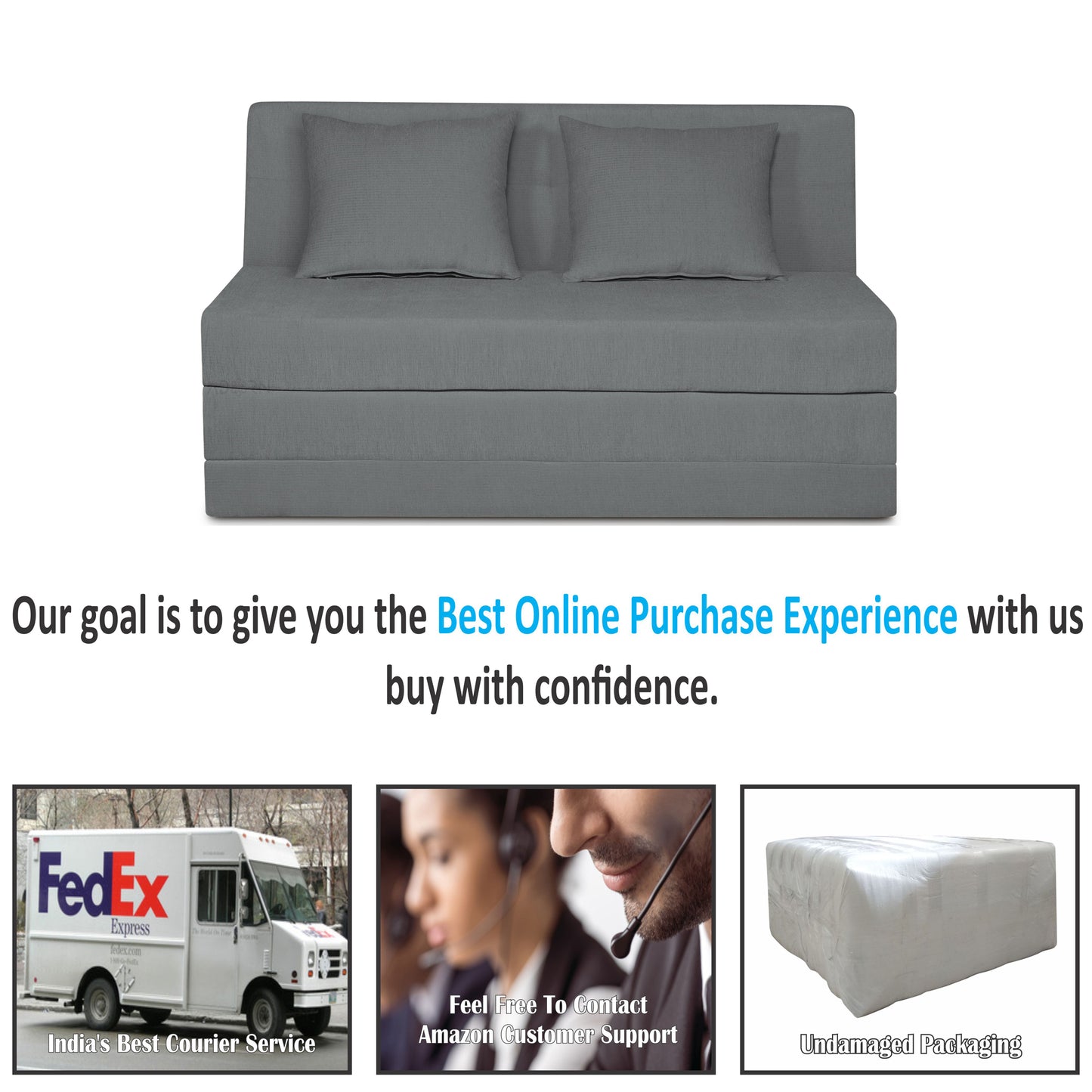 Adorn India Easy Highback Two Seater Sofa Cum Bed Decent 4' x 6' (Grey) (1 Year Warranty)