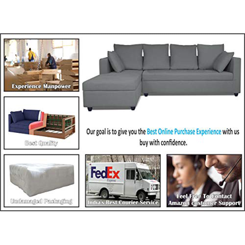 Adorn India Zink Straight line L Shape 6 Seater Sofa Plain Cushion (Left Side Handle)(Grey)