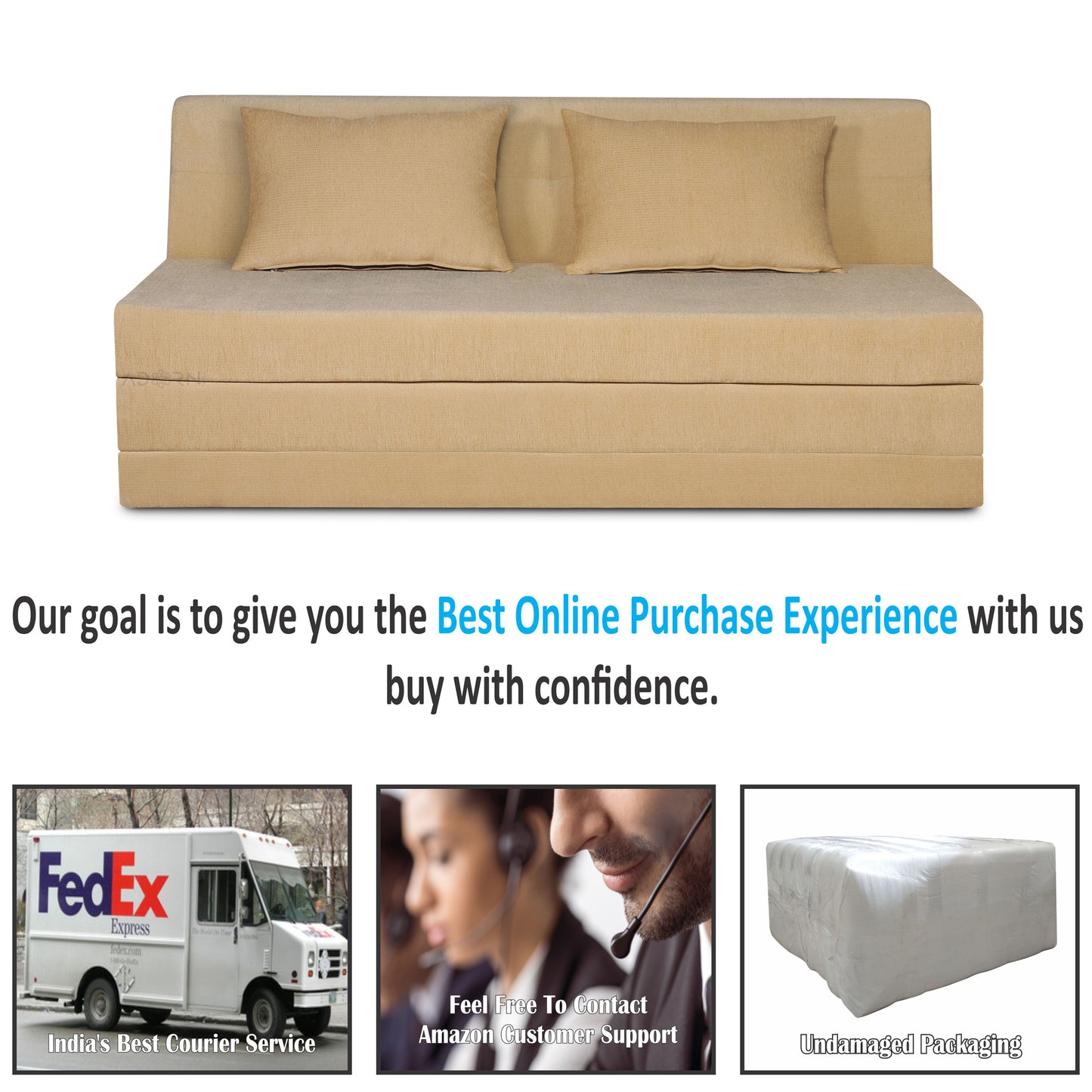 Adorn India Easy Highback Three Seater Sofa Cum Bed Decent 6' x 6' (Beige) (1 Year Warranty)