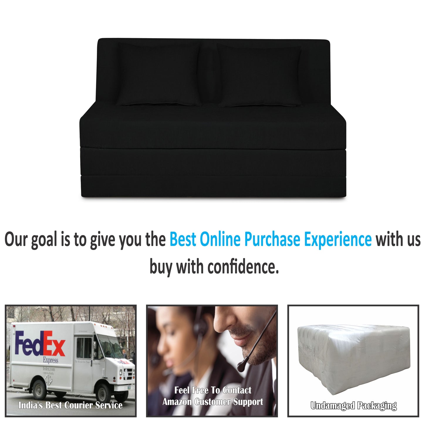Adorn India Easy Highback Two Seater Sofa Cum Bed Decent 4' x 6' (Black) (1 Year Warranty)
