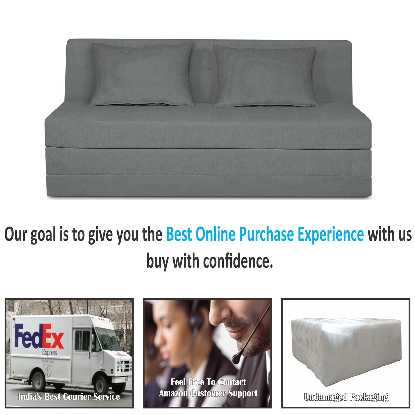 Adorn India Easy Highback 3 Seater Sofa Cum Bed Decent 6' x 6' (Grey) (1 Year Warranty)