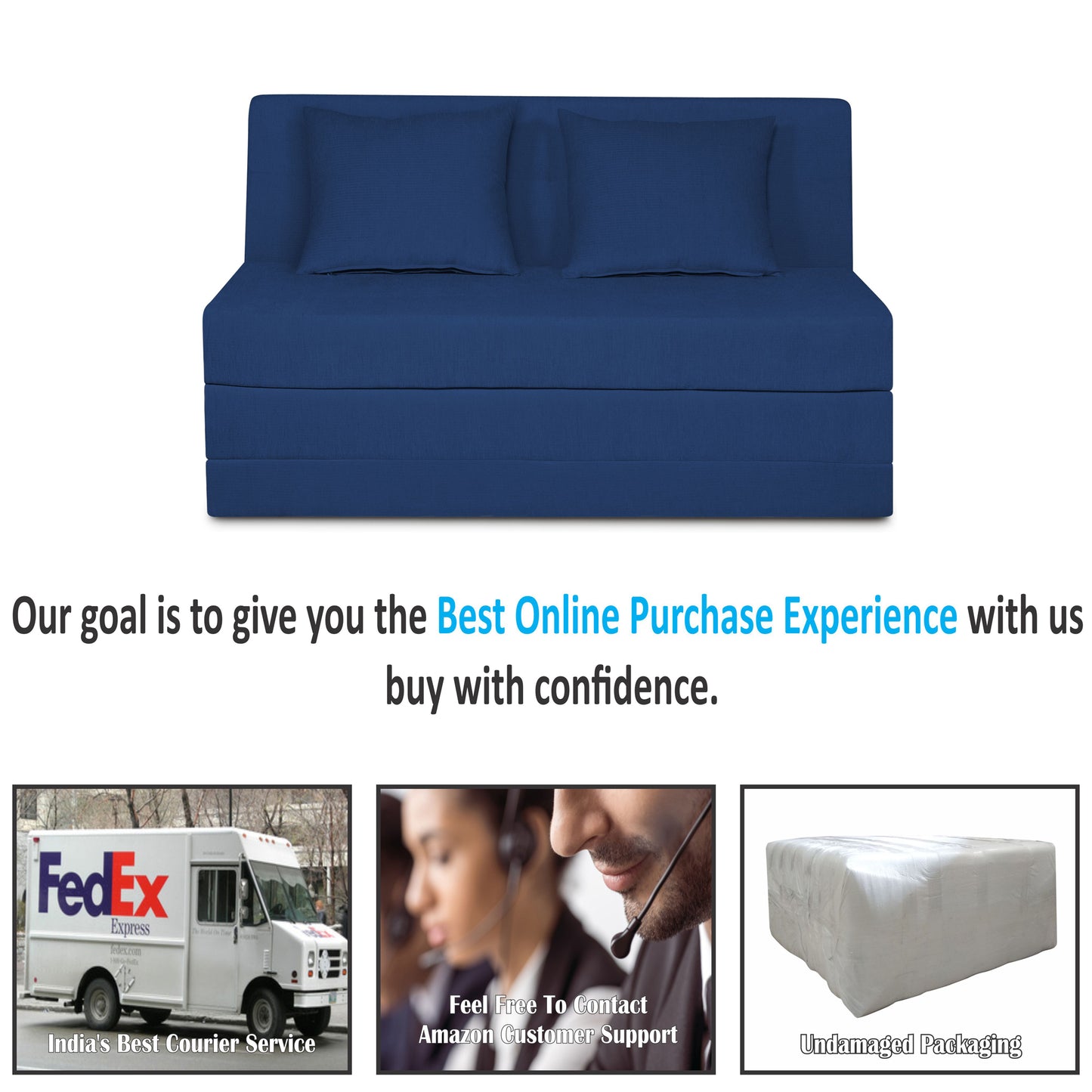 Adorn India Easy Highback Two Seater Sofa Cum Bed Decent 4' x 6' (Blue) (1 Year Warranty)
