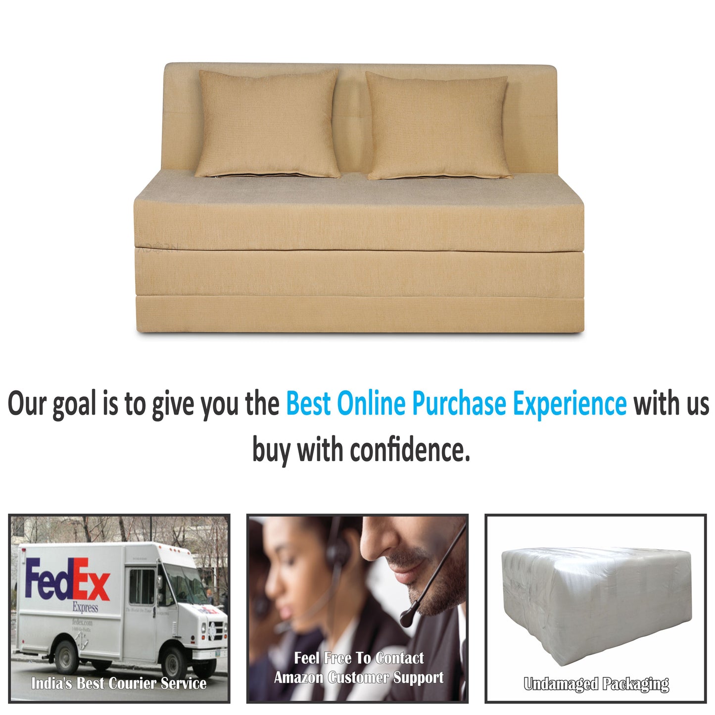 Adorn India Easy Highback Two Seater Sofa Cum Bed Decent 4' x 6' (Beige) (1 Year Warranty)