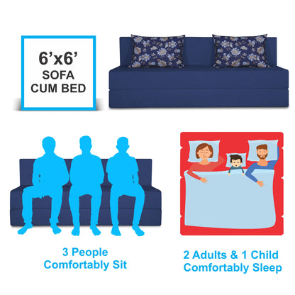 Adorn India Easy Three Seater Sofa Cum Bed Floral '6 x 6' (Fabric, Blue)
