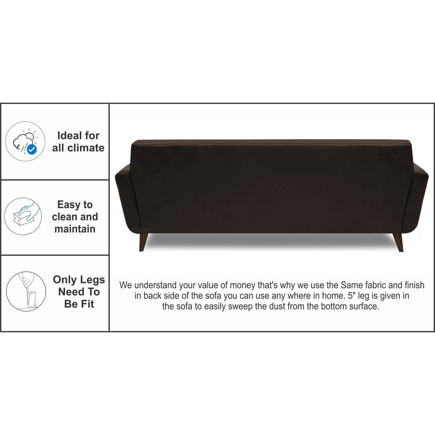 Adorn India Exclusive Alexus Leaterette Three Seater Sofa (Brown)